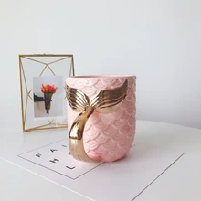 Pearl Glaze Golden Beauty Fish Tail Extra Large Capacity Drink Juice Cup Ceramic Coffee Cup Makeup Bucket Storage