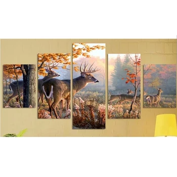 

diy diamond painting forest deer For Living Room Home Decor 5d Diamond Embroidery Cross Stitch kit 5 Panel ML926