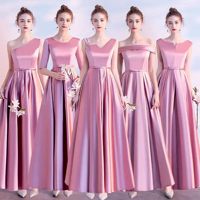 dusty rose satin bridesmaid dresses