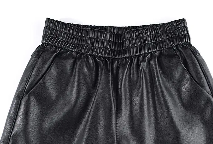 Winter Fall Fashion Women Elastic High Waisted Wide Leg Pu Leather Shorts,autumn Casual Female Womens 4xl Black Shorts