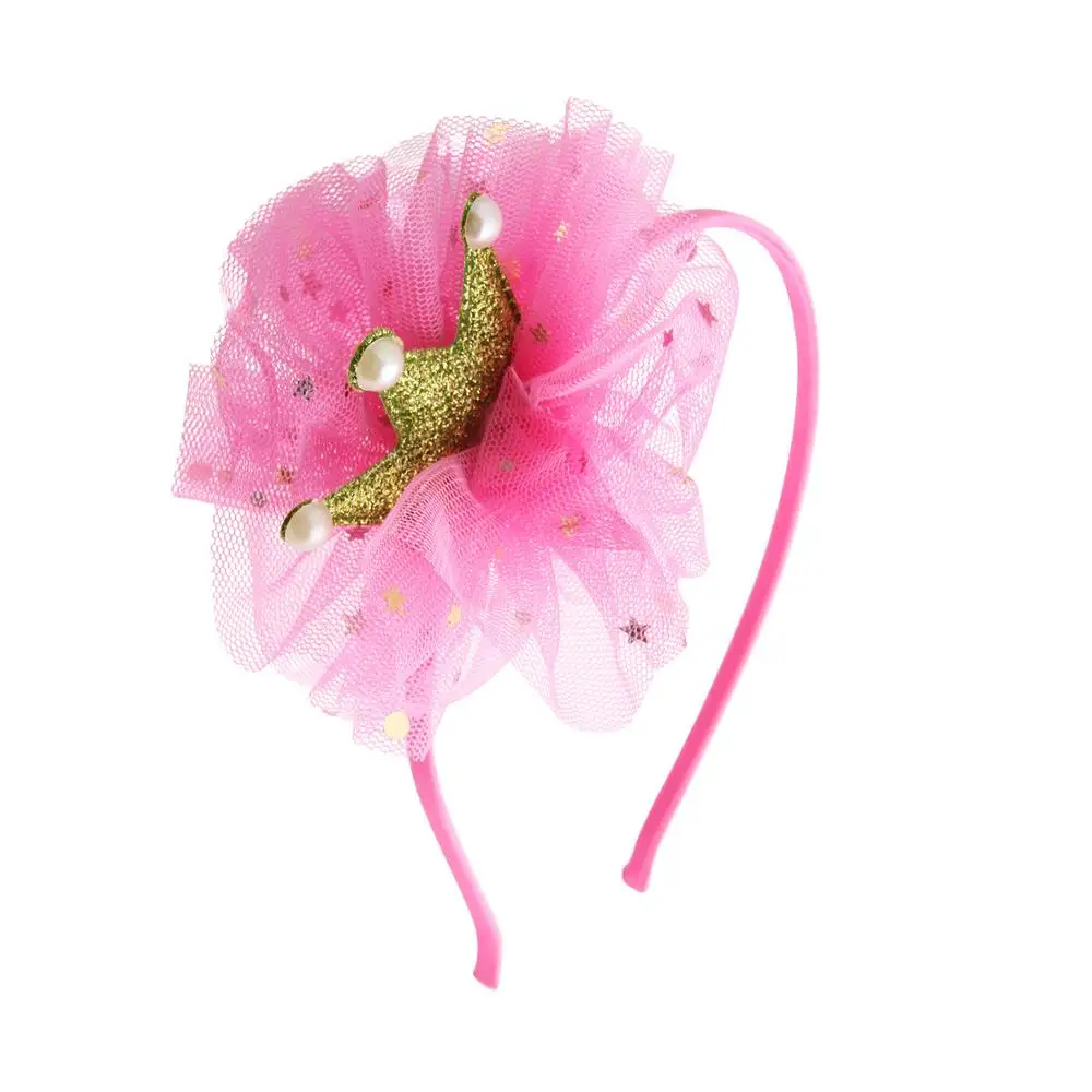 CN дети кружева принцесса жемчужная Корона блесток оголовье милый розовый сетки пряжа Стразы блестящие обручи для волос аксессуары для девочек подарок - Цвет: 4