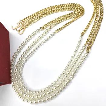 

New 2020 Fashion Long Chain Bag Belt Strap Imitation Shoulder Pearls Sweet DIY Bag Pearl Metal Clad Chain For Women Female