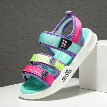 

New Kids Sandals For Girls Pink Purple Girls Beach Shoes Hook & Loop Girls Summer Sandals Size 26-36 Children Flats kids Sandals