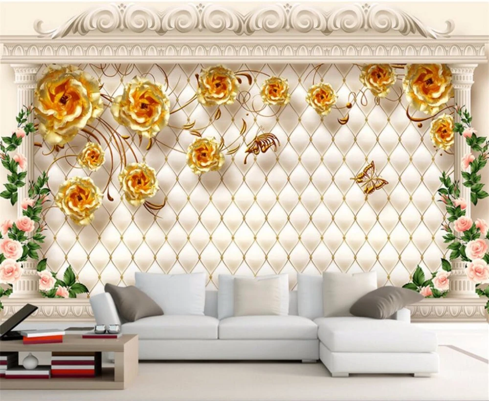 Большой заказ обоев Европейский роскошный золотой розовый мягкий пакет римская