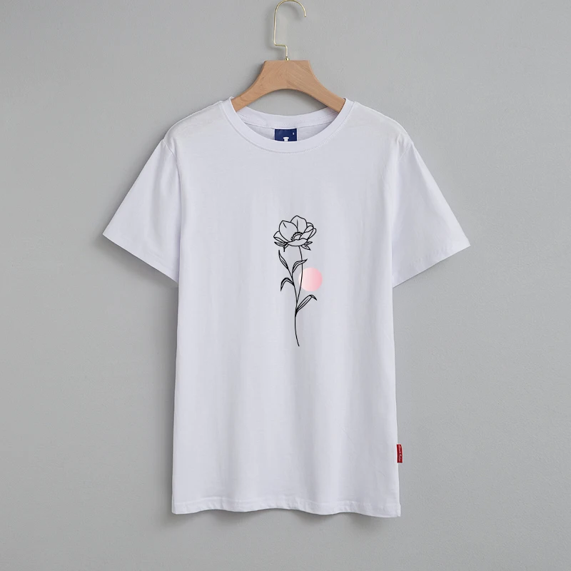 

Модная футболка с цветочным принтом, женские топы, женская футболка, эстетическая рубашка для женщин, винтажная хлопковая Повседневная футболка с графическим принтом и круглым вырезом