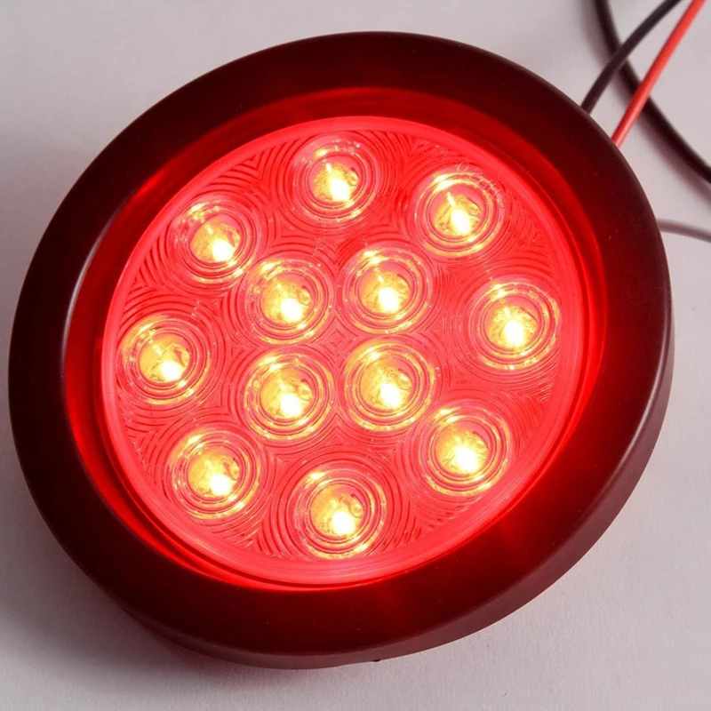 

8pcs Truck Trailer Round Red 10-LED DC 12 V Stop Turn Tail Light Flush Mount 4" Diameter LED Light Waterproof for marine light