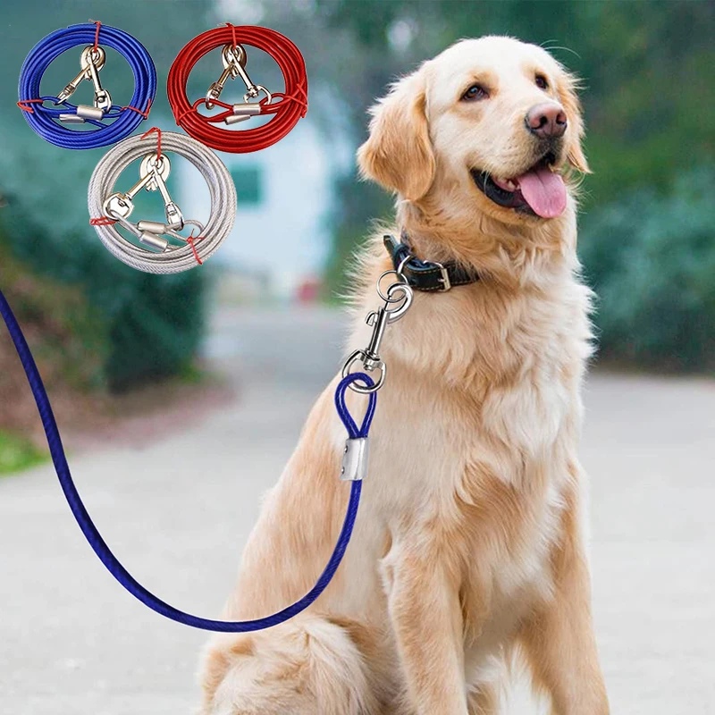 Double end Dogs Leash Dog Tie Out Cable Metal Hooks Lead Pet Traction Chain Chew Proof Long