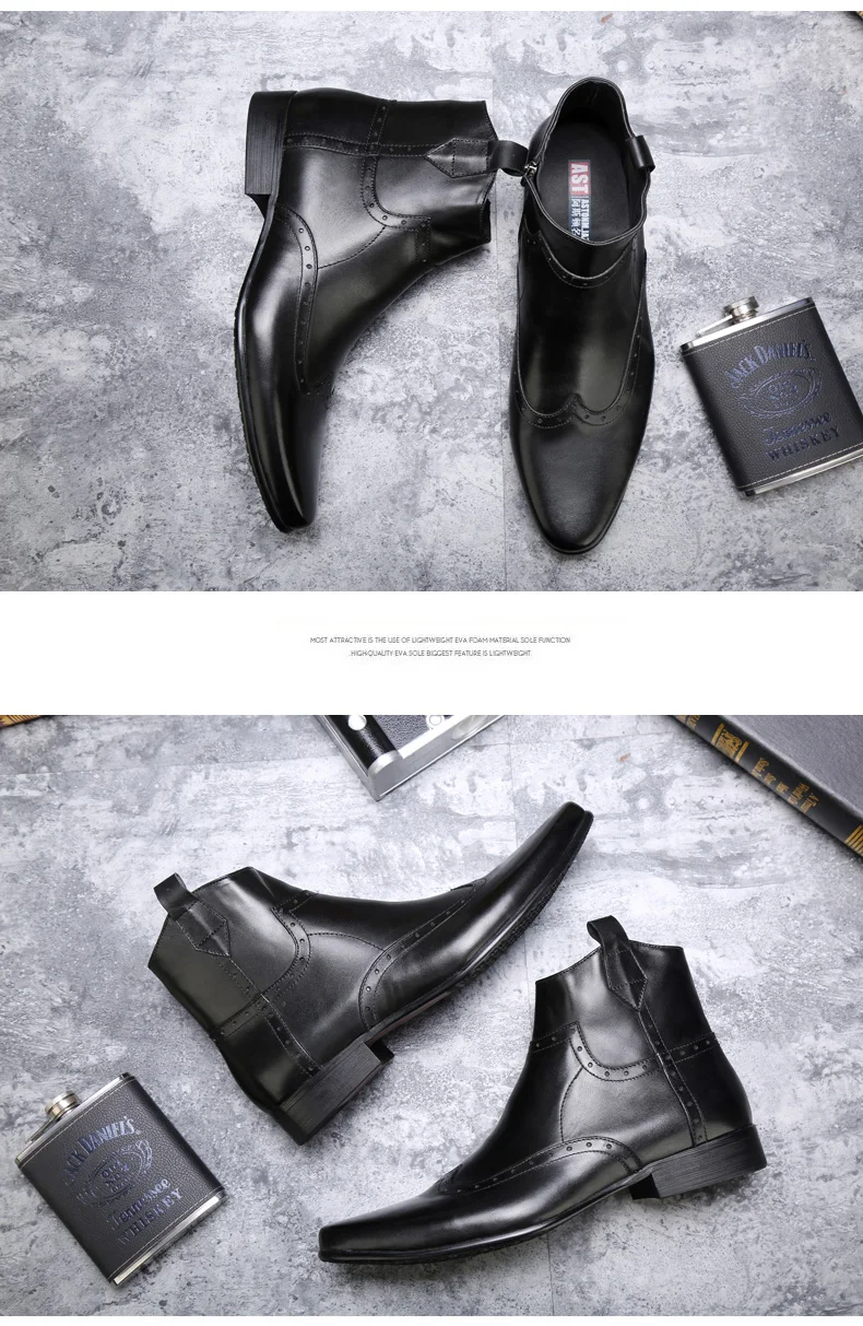 Men's Motorcycle Boot Round Toe Genuine Leather Winter Boots Men Black Men Shoes Winter Leather Desert Ankle Boot Big Size 11 46 (8)