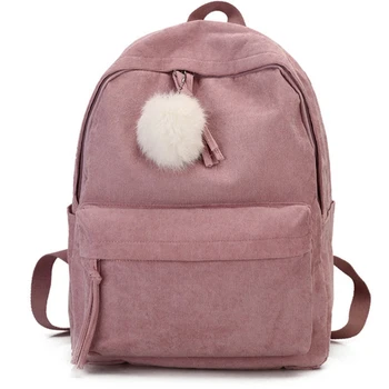 

Fashion Blur Ball Girl School Backpack Casual Corduroy Bag Student Durable Schoolbag