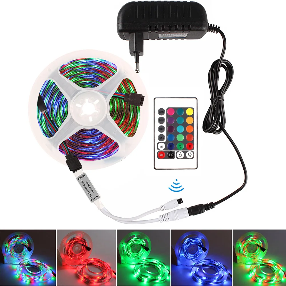 

LED Strip Light RGB SMD 2835 Color change Flexible Ribbon 24Keys IR Contoller Waterproof Tape Diode 5m 10m 15m DC 12V Led Lights