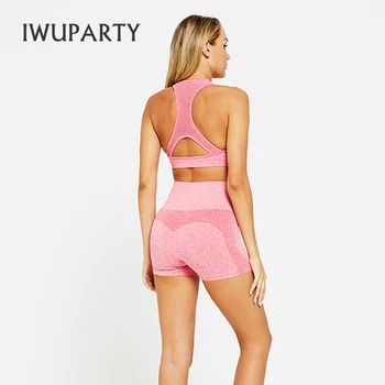 

Seamless Short Suit Women Sleeveless Sport Set 2 Piece Vital Gym Clothes Fitness Crop Top Shirt High Waist Bra-Shorts Sportswear