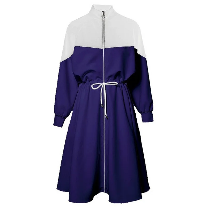 2019 Spring Autumn Fashion Women Bust Zippers Dress Solid Pleated o-neck Ladies Dresses Evening Party Loose large size DJ049