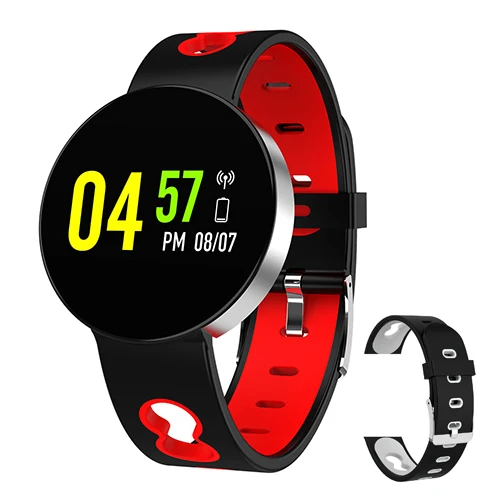 silver red with gray Новые водонепроницаемые круглые Смарт-часы с Bluetooth, спортивные Смарт-часы, пульсометр, монитор артериального давления, фитнес-трекер для мужчин и женщин - Цвет: silver red with gray