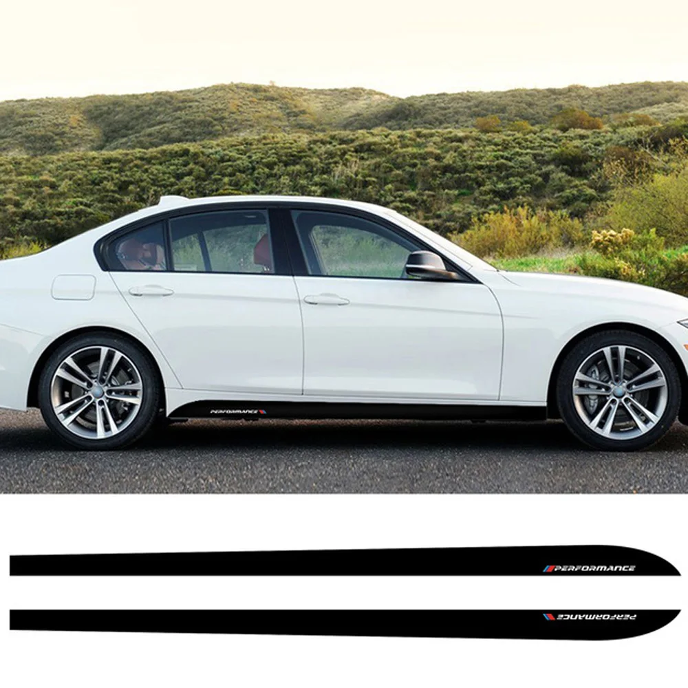 

2PCS Car Side Skirt Stickers Racing Strip Vinyl Decal For BMW 5 Series 3 Series