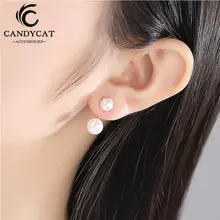 Модная, жемчужная, серьги со шпилькой, для Для женщин простой Изысканный двойной жемчуг серьги ногтей золотые серебряные шпильки Модные украшения подарки оптом