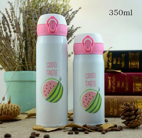 350ml5 350 мл/500 мл чашка-термос с фруктовым узором из нержавеющей стали Вакуумная бутылка для детей для путешествий на открытом воздухе термальная бутылка для детей чашка с изоляцией - Цвет: 350ml5