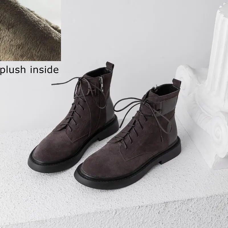 plush inside ALLBITEFO/Новинка; Брендовые ботильоны для женщин из натуральной кожи; зимние женские ботинки; выразительная женская обувь; ботинки в байкерском стиле для девочек - Цвет: plush inside