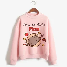 Kawaii Pusheen Кошка веселое Harajuku толстовки с принтом в виде героев мультиков, Для женщин Ullzang милый корейский стиль Толстовка, осень-зима 90s теплый с капюшоном Женский