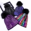 Hair Ball Warm Knitted Metallic Shiny Girl Autumn Winter Soft Crochet Cute Pompom Cap Beanie Windproof Solid Women Hats 6
