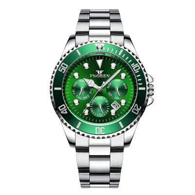 Люксовый бренд FNGEEN кварцевые часы дайвер спортивные мужские часы Бизнес наручные часы Мужские часы Relogio Masculino - Цвет: silver green
