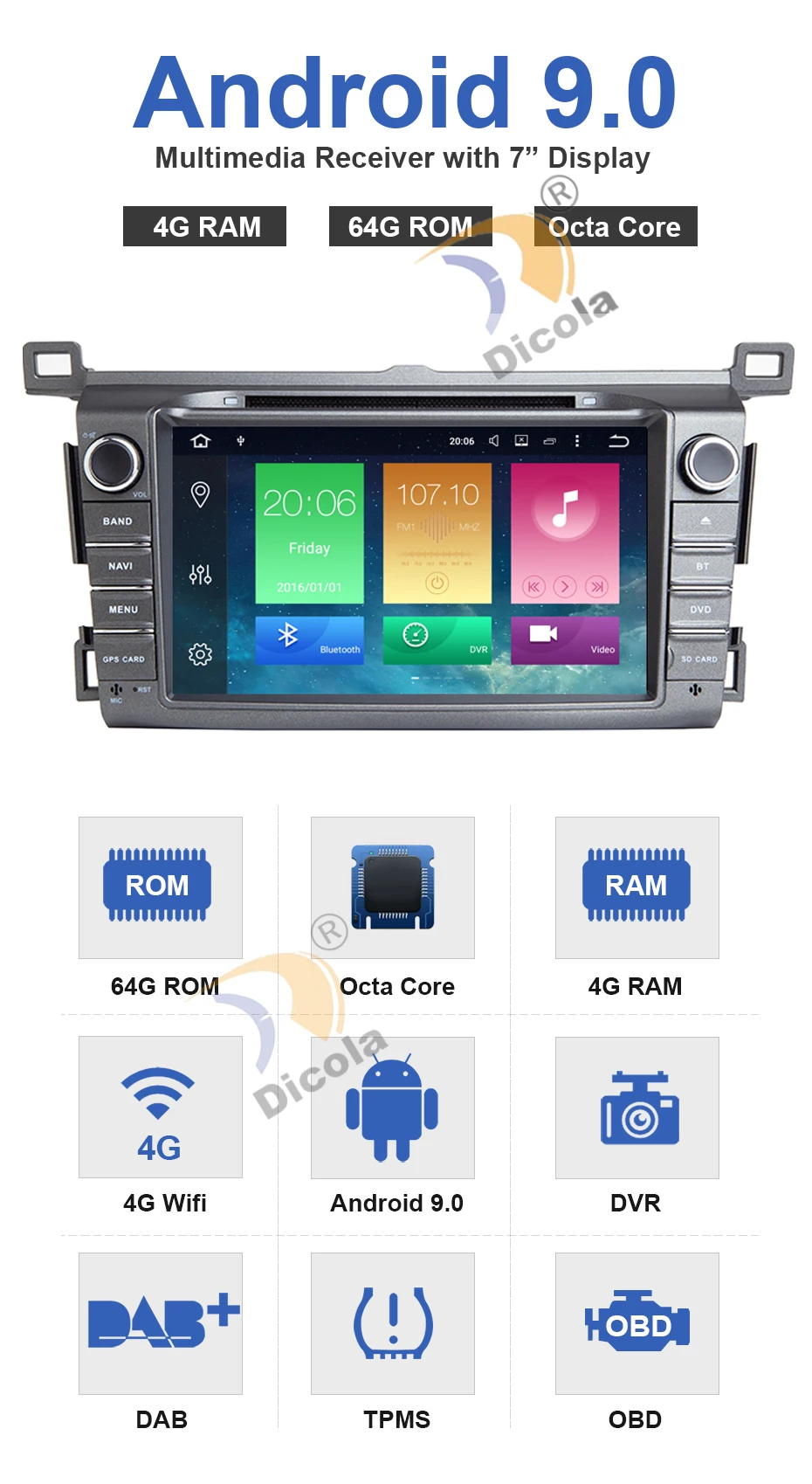 PX5 " Восьмиядерный 4+ 64G ips экран Android 9 Автомобильный gps для Toyota RAV4 2013- dvd-плеер Мультимедиа Навигация радио, BT 4G, wifi