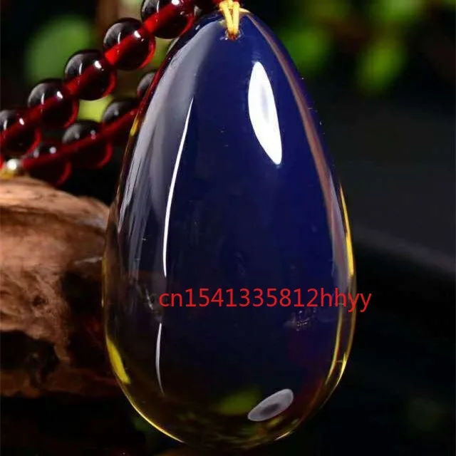 

New Amber Beeswax Blue Amber Water Drops Necklace Pendant Charm Jewellery Hand-Carved Pendant for Women Men Fashion Accessories