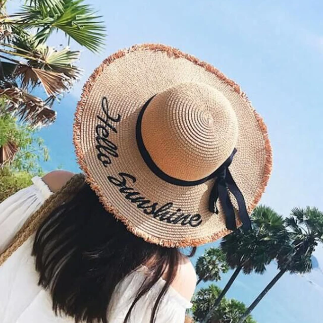 Sun Hats For Women Black Ribbon Lace Up Large Brim Straw Hat Outdoor Beach  Hat Summer Caps Chapeu Feminino - Sun Hats - AliExpress