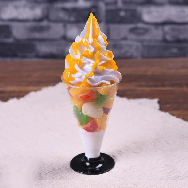 Моделирование Сливочное мороженое с сиропом образец фруктового Sundae модель поддельные для сливочного мороженого реквизит коробка для демонстрации камней в витрине искусственные sundae формы