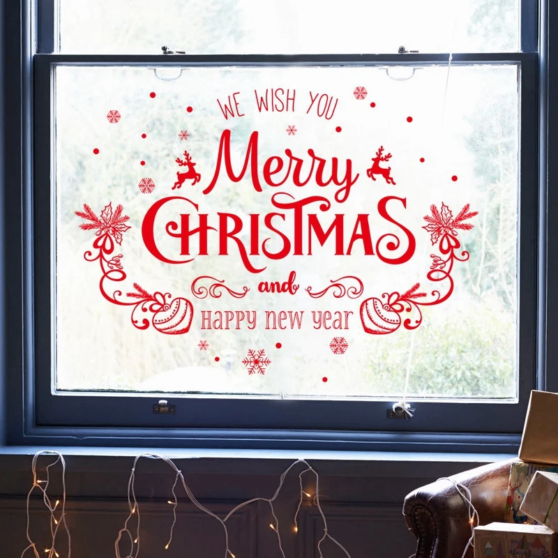 

FENGRISE Christmas Wall Window Stickers Christmas Decor For Home Xmas Decal Christmas Ornament 2019 Navidad Party Decor New Year