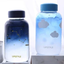 Креативная стеклянная бутылка для воды небесно-голубого цвета с рукавом 1000 мл 600 мл, спортивные бутылки градиентного цвета, модная бутылка для кемпинга, посуда для напитков