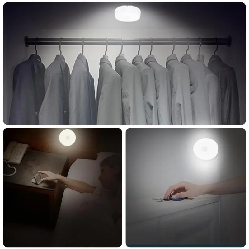 Rechargeable Cordless PIR Motion Sensor LED Night Light Lamp Wardrobe Bedside 