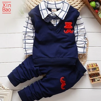 

XINBAO 2pcs set kids boys Girls Children Clothing cute bow tie Autumn toddler Boy Outfit Sports Suit Set 1-4T Baby pants shirts