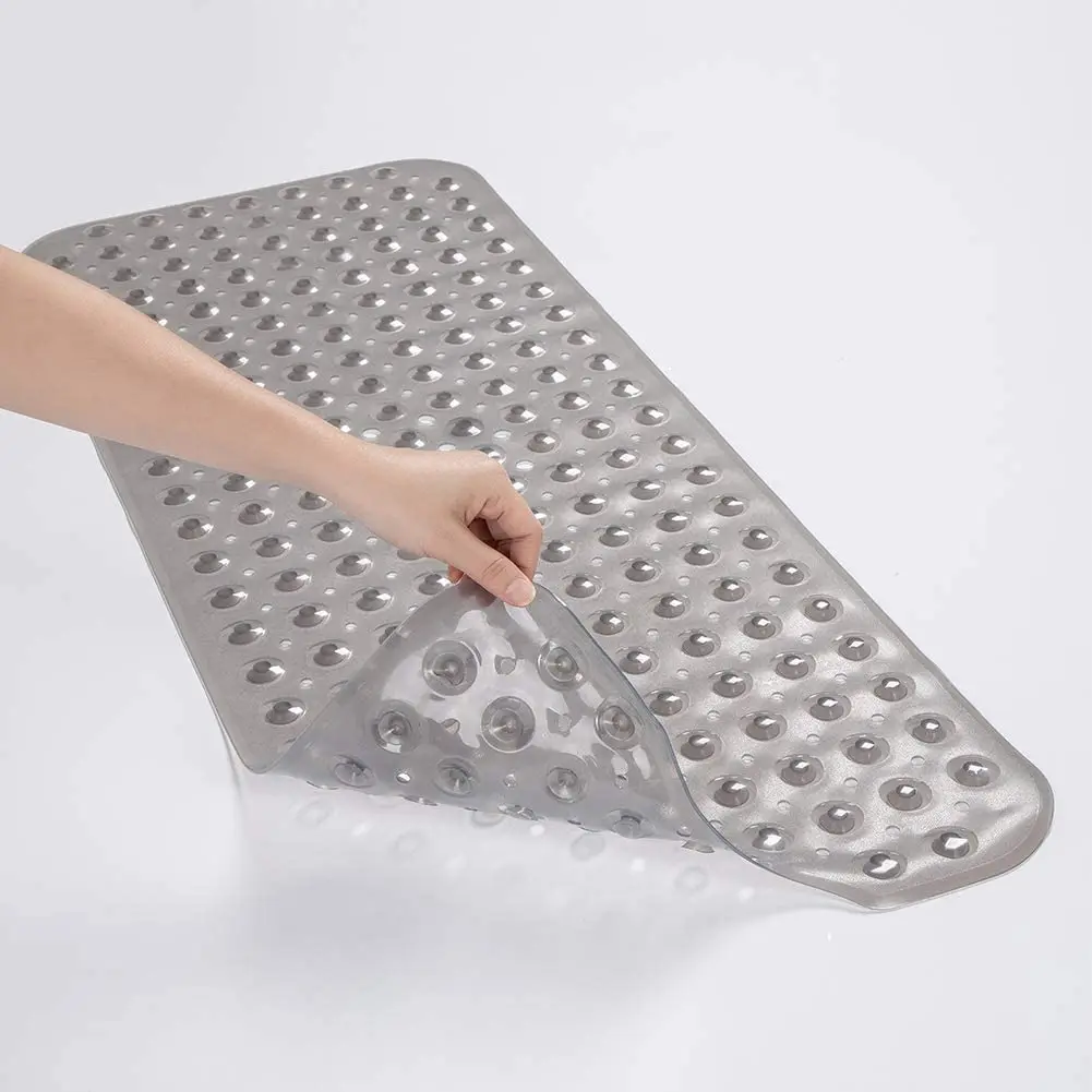 Cosmonic Bath Tub Mat, 39 x 16 Inches Non-Slip Shower Mats with Suction Cups and Drain Holes, Bathtub Mats Bathroom Mats Machine Washable, Clear, White