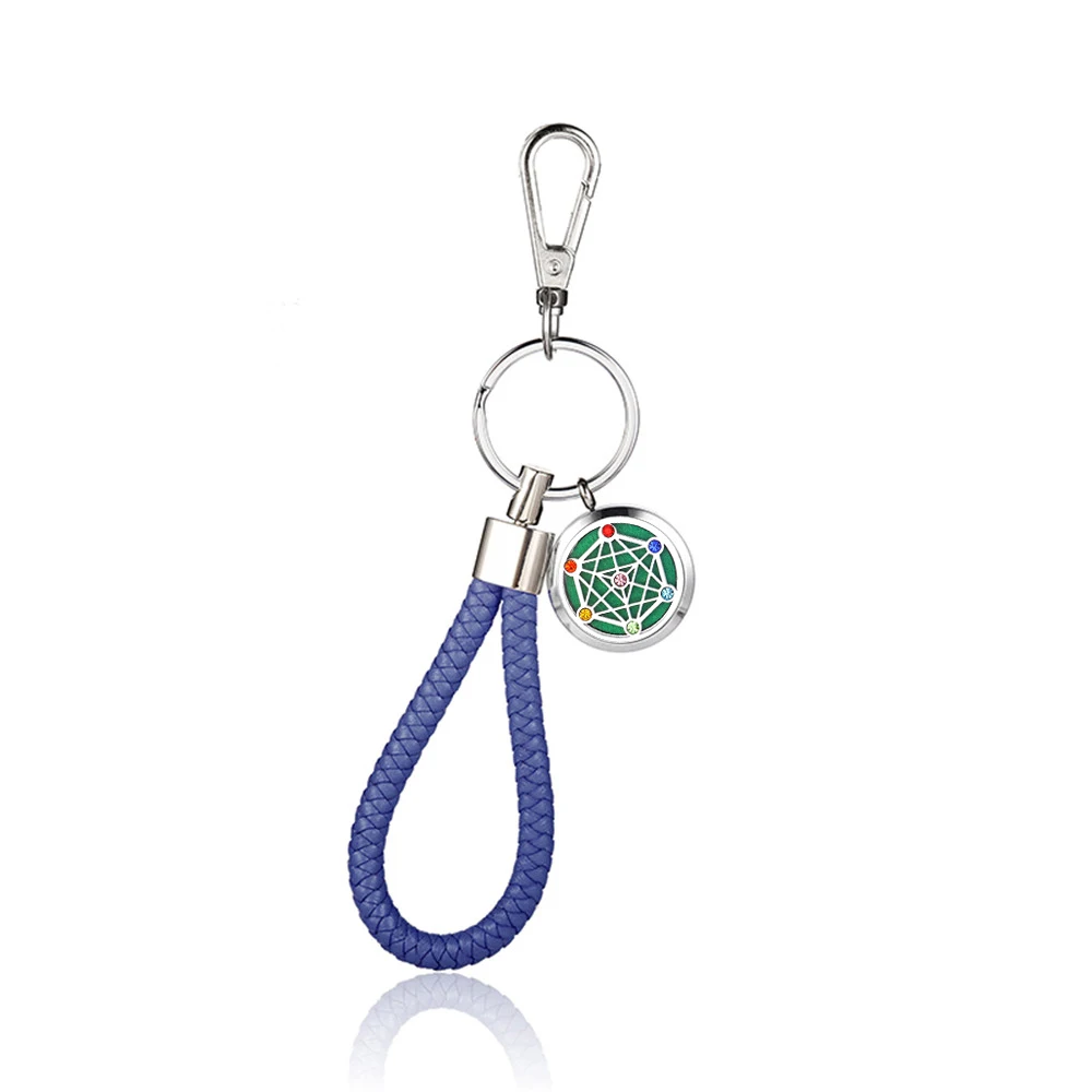 Charka Crystal Aroma Locket Leather Braided Woven Rope keychain DIY bag Pendant Key Chain Holder Car Keyrings Men Women Keychain - Color: AS-KC-P-9-5