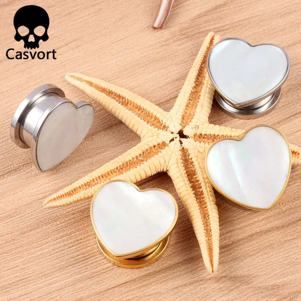Casvort 2PCS Fashion Heart Shell Ear Tunnels Plugs Body Jewelry Ear