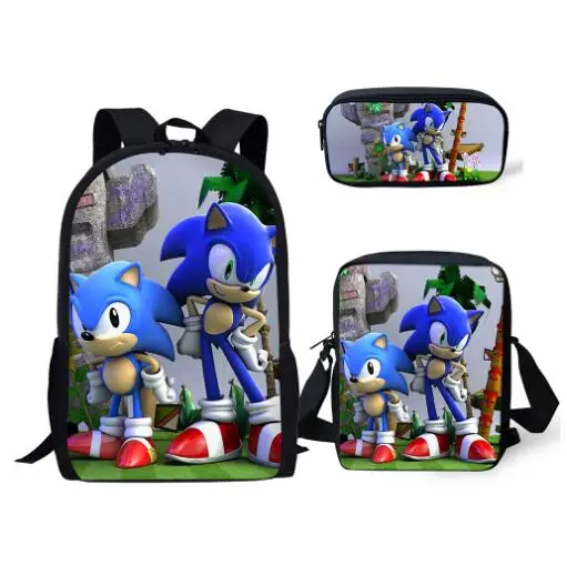 

3PCs/Set Children's School Backpack Sonic The Hedgehog Kids School Bags Cartoon Animal Design Teenagers Book-Bags Set