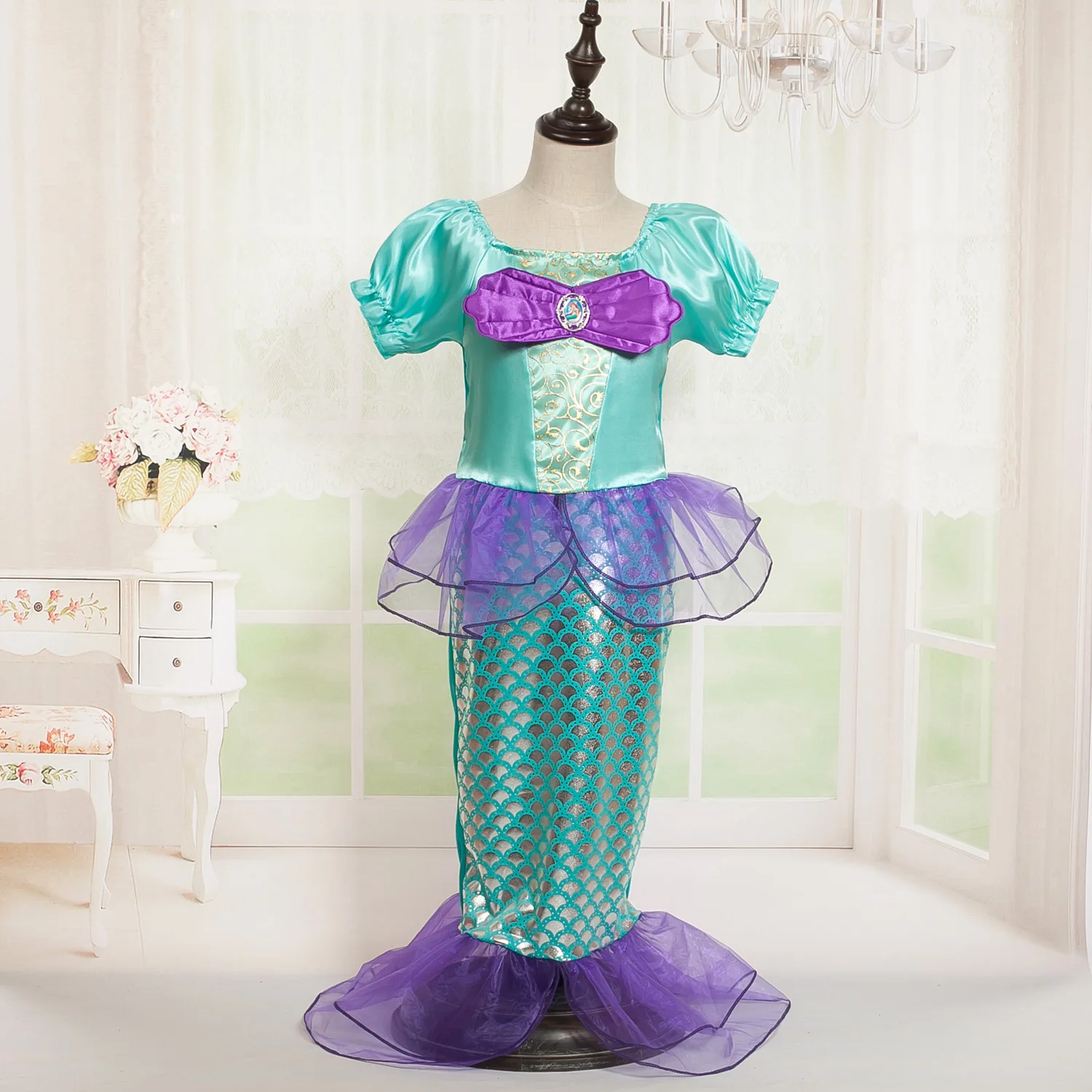 Костюм Русалки для косплея для девочек, праздничная одежда для макияжа детский наряд принцессы Ариэль на Хэллоуин Детское платье русалки