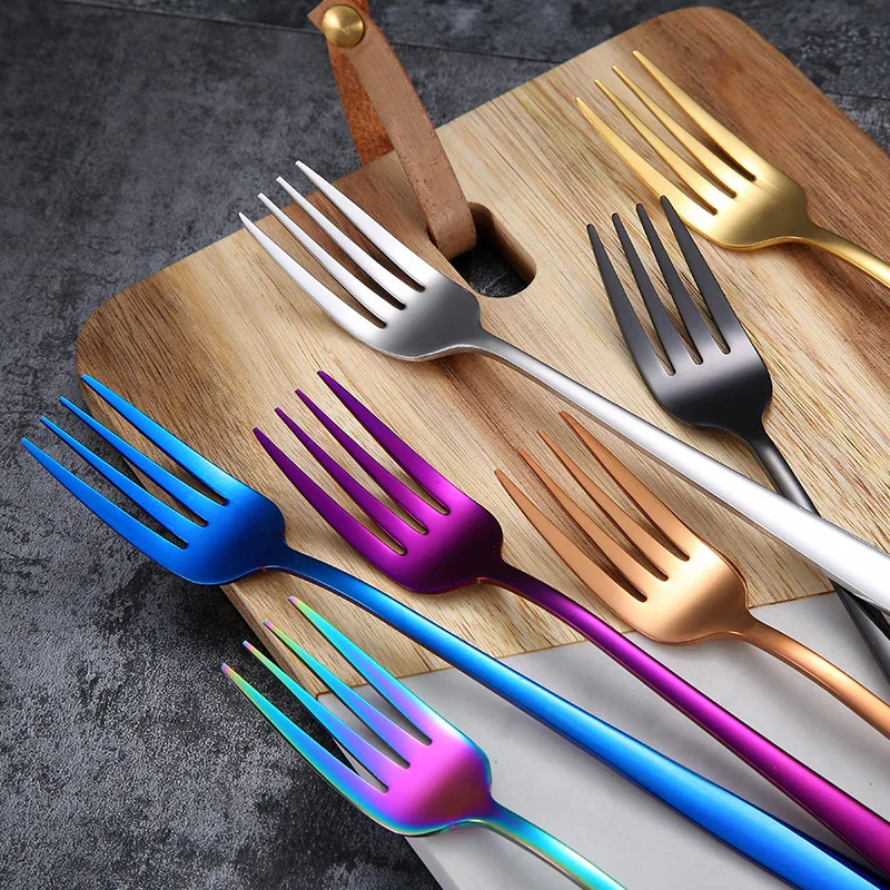 

304 Stainless Steel Korean Style Fork Restaurant Dessert Fork Titanium Plated Gold Fork Dual Purpose Long Handle niu crisp thin