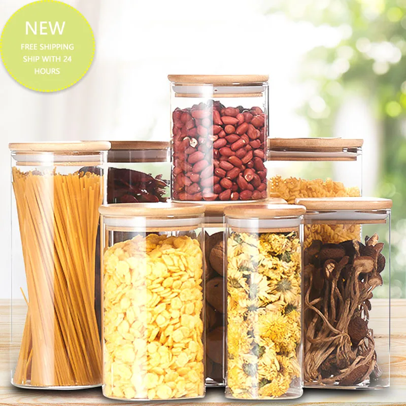 

Bamboo Lid Glass Sealed Storage Candy Jar Kitchen Food Moisture-Proof And Insect-Proof Reserve High Borosilicate Container Tool