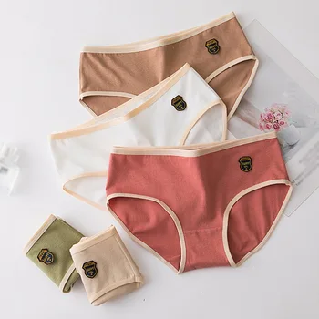 

Women Panties Japanese Style Color Patchwork Cotton Briefs Fashion Comfortable Mid Waist Seamless Panties For Women