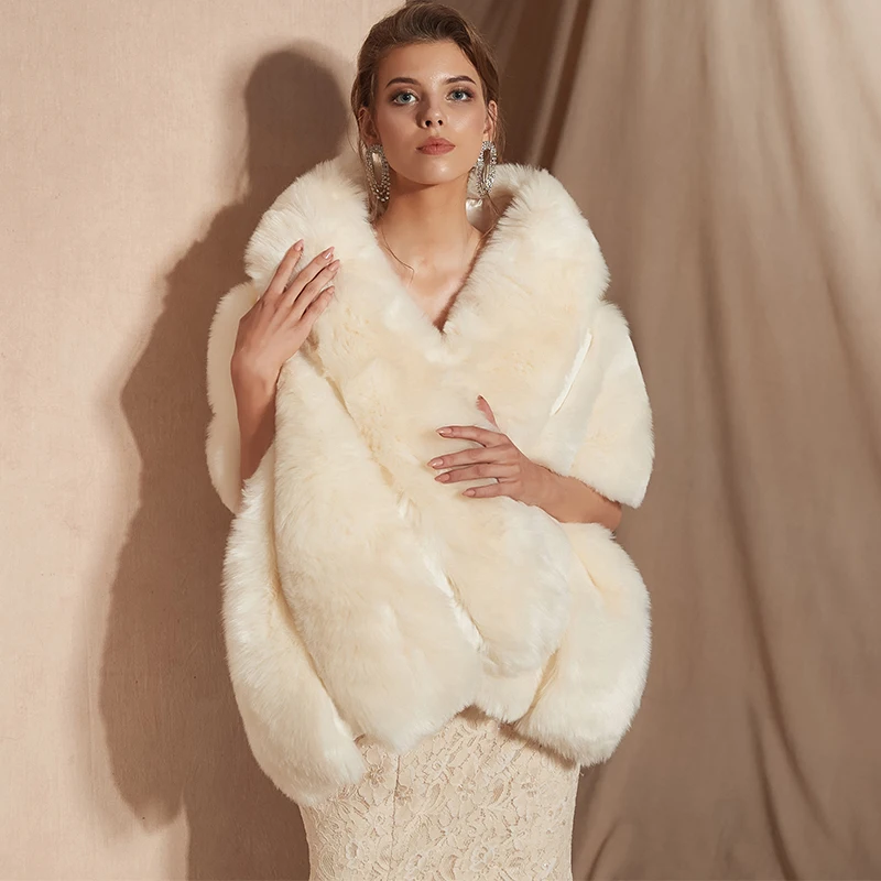 2019 In Stork Women Bolero Bridal Shawl Faux Fur Wrap Wedding Cape Winter Ivory Cloak | Свадьбы и торжества
