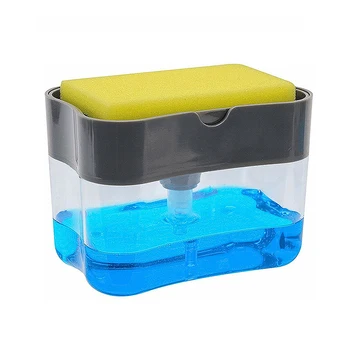 

Manual Press Soap Organizer Kitchen Cleaner Tool Soap Pump Dispenser with Sponge Holder Cleaning Liquid Dispenser Container