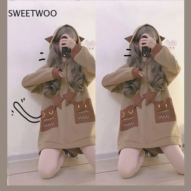 Vintage Hoodie Autumn Winter Clothes Women Korean Style Kawaii Sweatshirt Long Sleeve Tops Women Cute Splice Hoodies