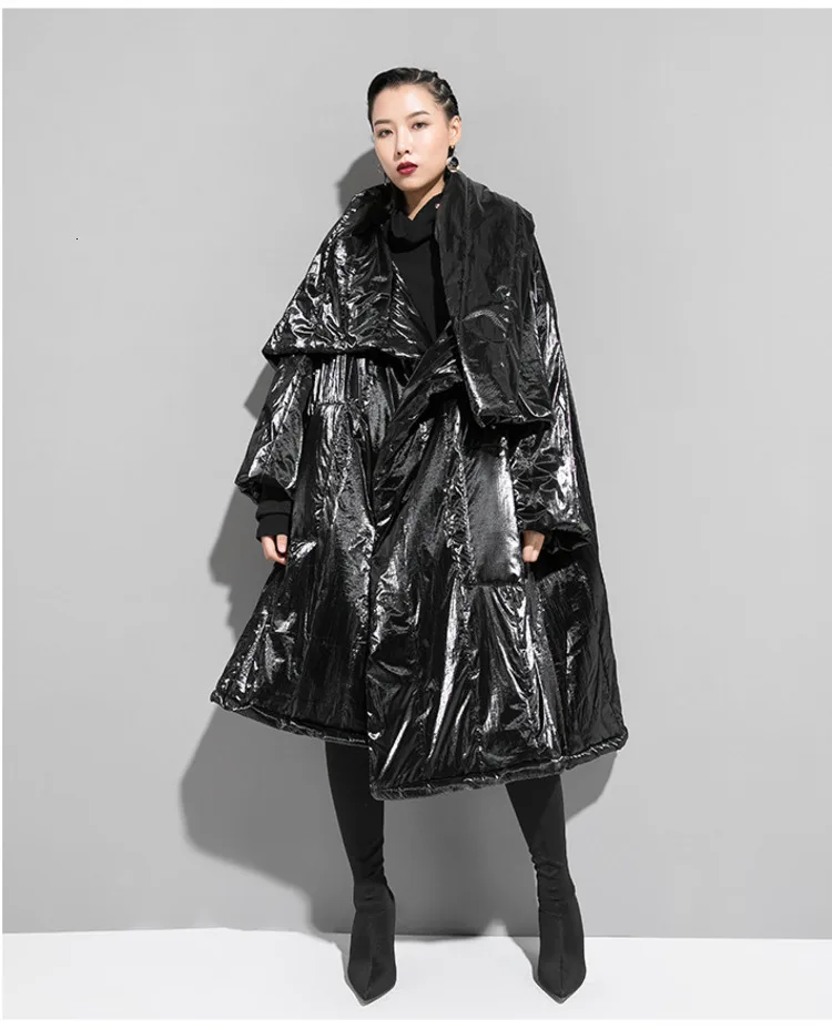 MEVGOHOT осенне-зимнее черное женское длинное пальто с воротником-шарфом размера плюс, Модное теплое пальто с неровностью HD2882