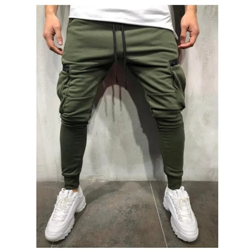 Army green Новинка, мужские узкие брюки с боковыми карманами, для бега, Vogue, мужские повседневные длинные штаны, с завязками на лодыжке, брюки-карго, спортивная одежда, повседневная одежда, штаны-шаровары - Цвет: Army green