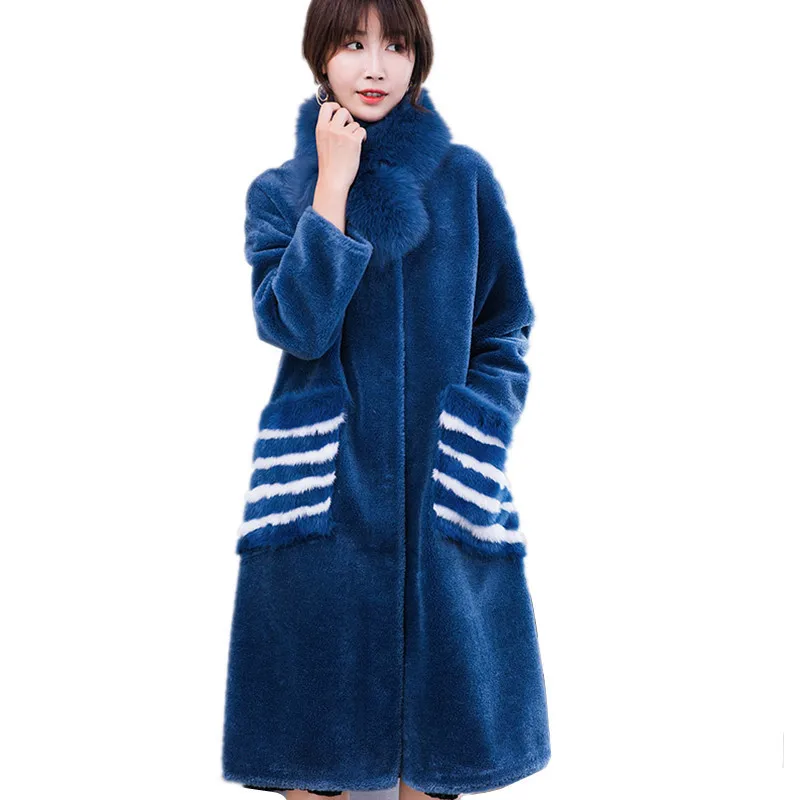 

2020 Women Real Wool Fur Coat Long Warm Winter Female Jacket With Detachable Fox Fur Scarf Collar Outerwear 18040WYQ1805