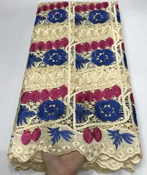 

Popular water soluble african cord lace fabric with stone guipure lace fabric 5yards nigerian lace fabrics for wedding ZQ-A234