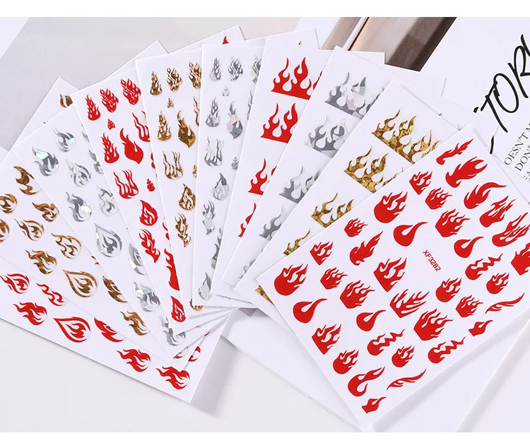 DIY Лазерный Золотой огонь для дизайна ногтей декоративный стикер для ногтей для маникманикюра красное пламя дизайн 3d наклейки задние наконечники для клея