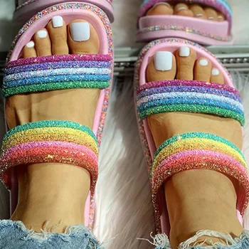 

Women Casual Sandals Multi Color Slides Summer Fashion Beach Slip On Gladiator Platform Sandals Female D30