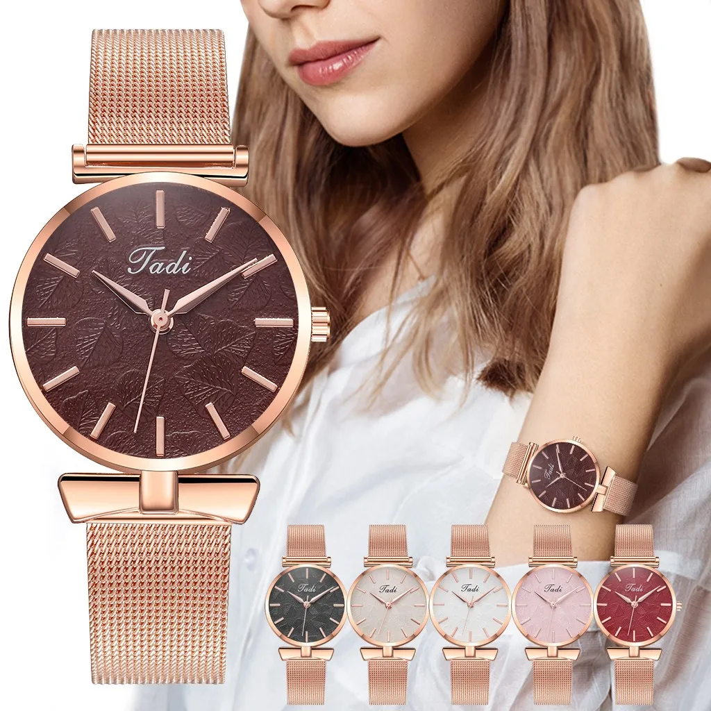 

High Quality Woman Quartz Watch Sleek Minimalist Calendar Stainless Steel Watch Mesh Belt Ladies Wristwatches Bracelets Presents